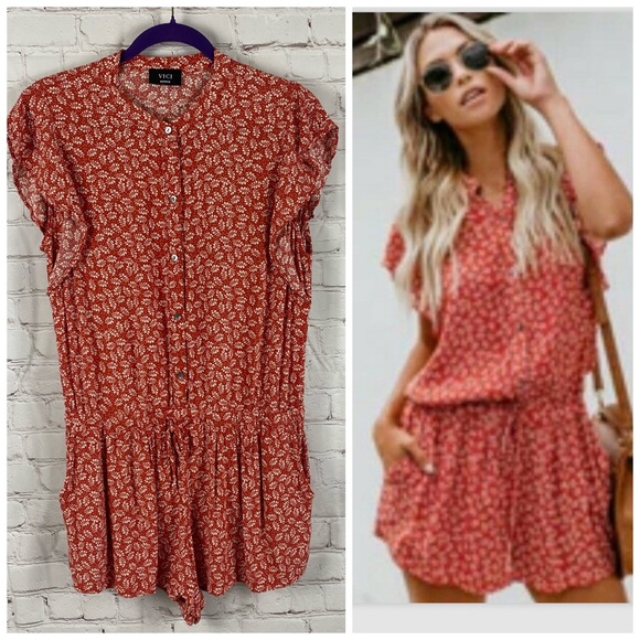 Vici Pants - VICI Clothing Dolls Floral Romper Red White Womens Size Medium M Boho Casual